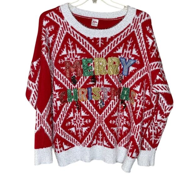 Ugly Christmas Sweater Sweaters - Ugly Christmas 2XL Red Pullover Sweater "Merry Christmas"